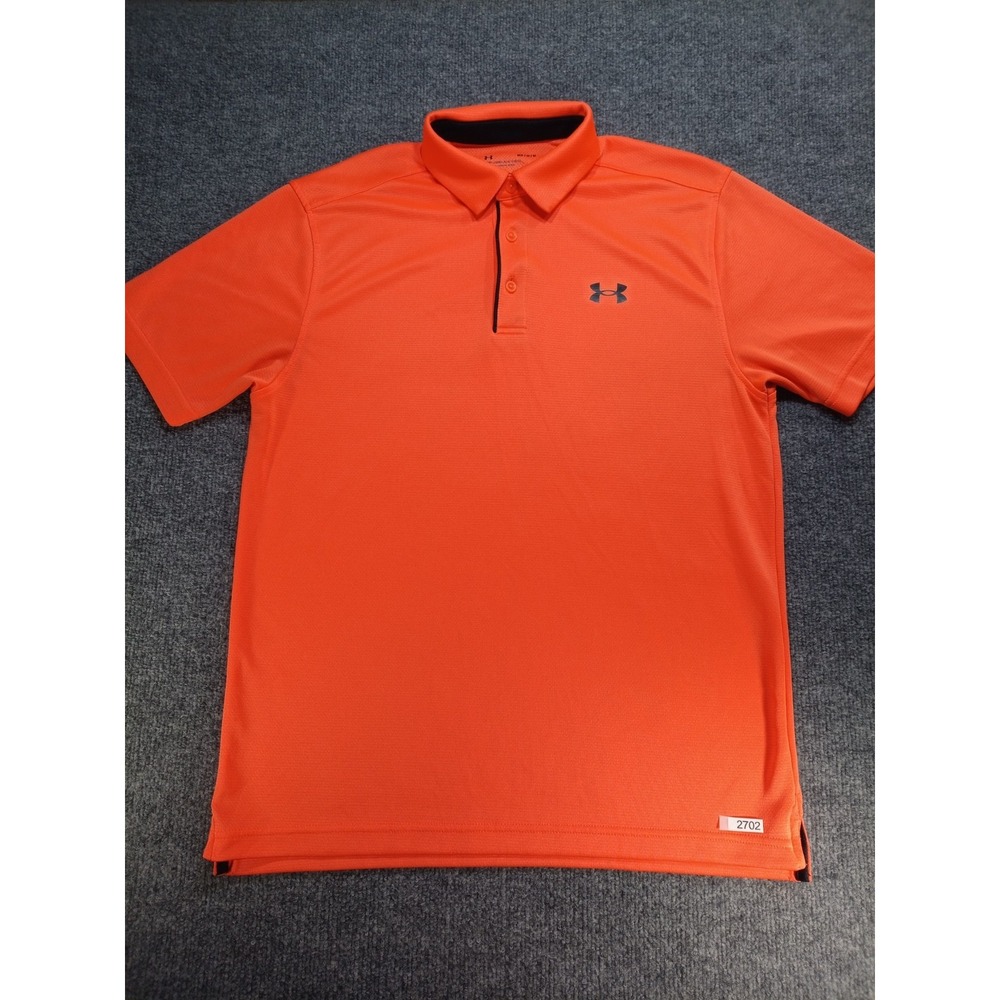 Under Armour Mens Medium Loose Fit Golf Polo Shirt Orange HeatGear (Stains)